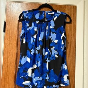 Calvin Klein Blue and Black Floral Blouse
